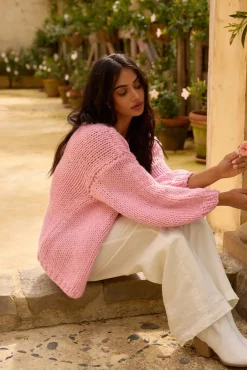 Jackets>Hello Molly Sherbert Knit Cardigan Pink