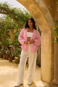 Jackets>Hello Molly Sherbert Knit Cardigan Pink