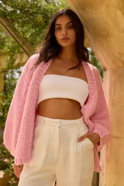 Jackets>Hello Molly Sherbert Knit Cardigan Pink