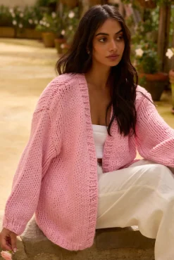 Jackets>Hello Molly Sherbert Knit Cardigan Pink