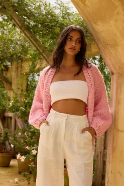 Jackets>Hello Molly Sherbert Knit Cardigan Pink