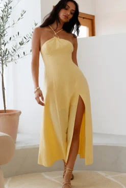 Cocktail Dresses|Vacation Dresses>Hello Molly She's Captivating Midi Dress Yellow