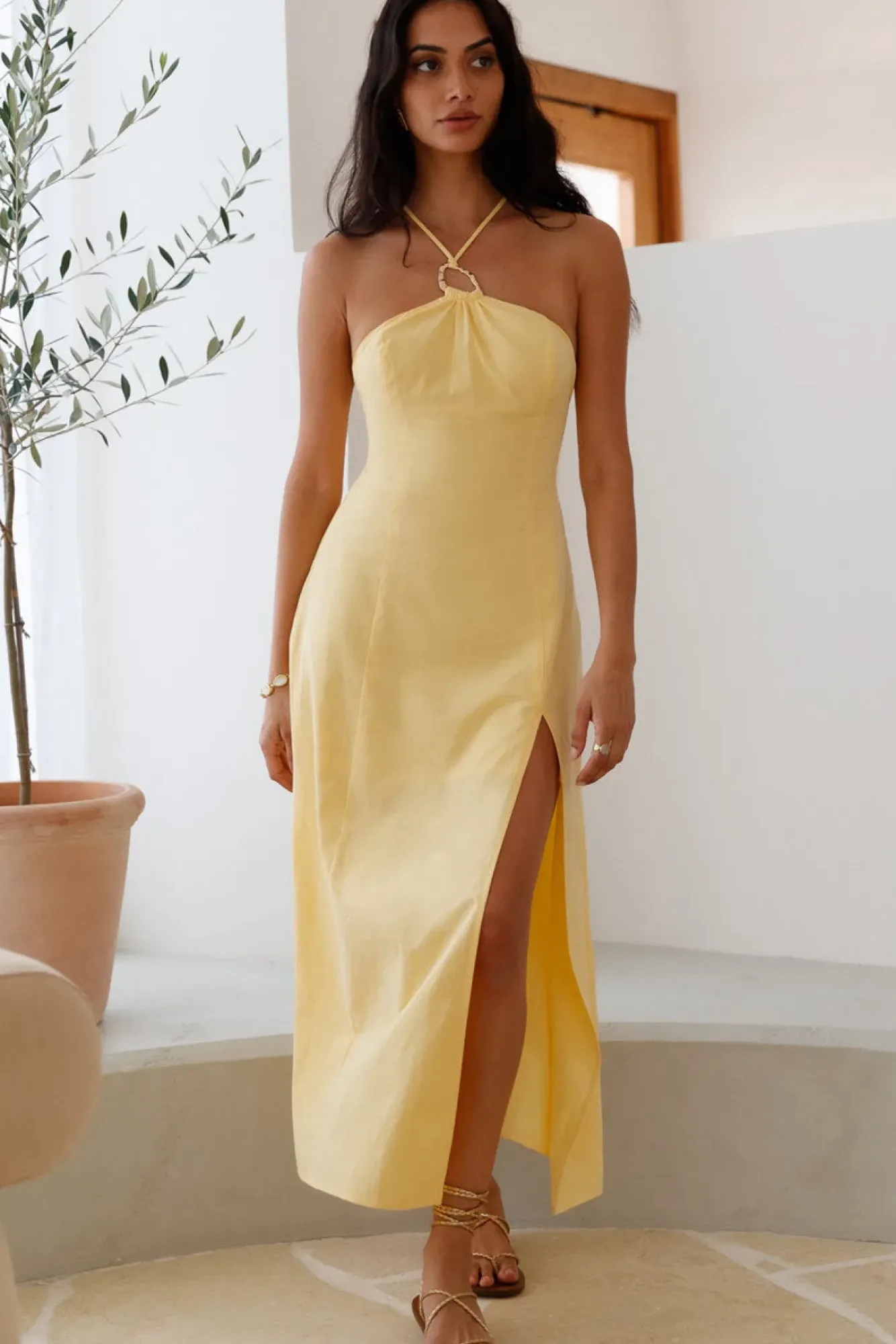 Cocktail Dresses|Vacation Dresses>Hello Molly She's Captivating Midi Dress Yellow