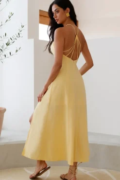 Cocktail Dresses|Vacation Dresses>Hello Molly She's Captivating Midi Dress Yellow