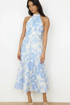 Cocktail Dresses|Maxi Dresses>Hello Molly Showing Emotions Halter Maxi Dress Blue