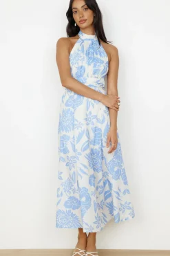 Cocktail Dresses|Maxi Dresses>Hello Molly Showing Emotions Halter Maxi Dress Blue