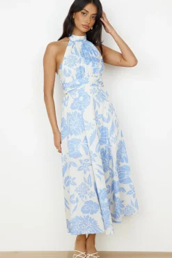 Cocktail Dresses|Maxi Dresses>Hello Molly Showing Emotions Halter Maxi Dress Blue