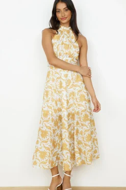 Cocktail Dresses|Casual Dresses>Hello Molly Showing Emotions Halter Maxi Dress Yellow