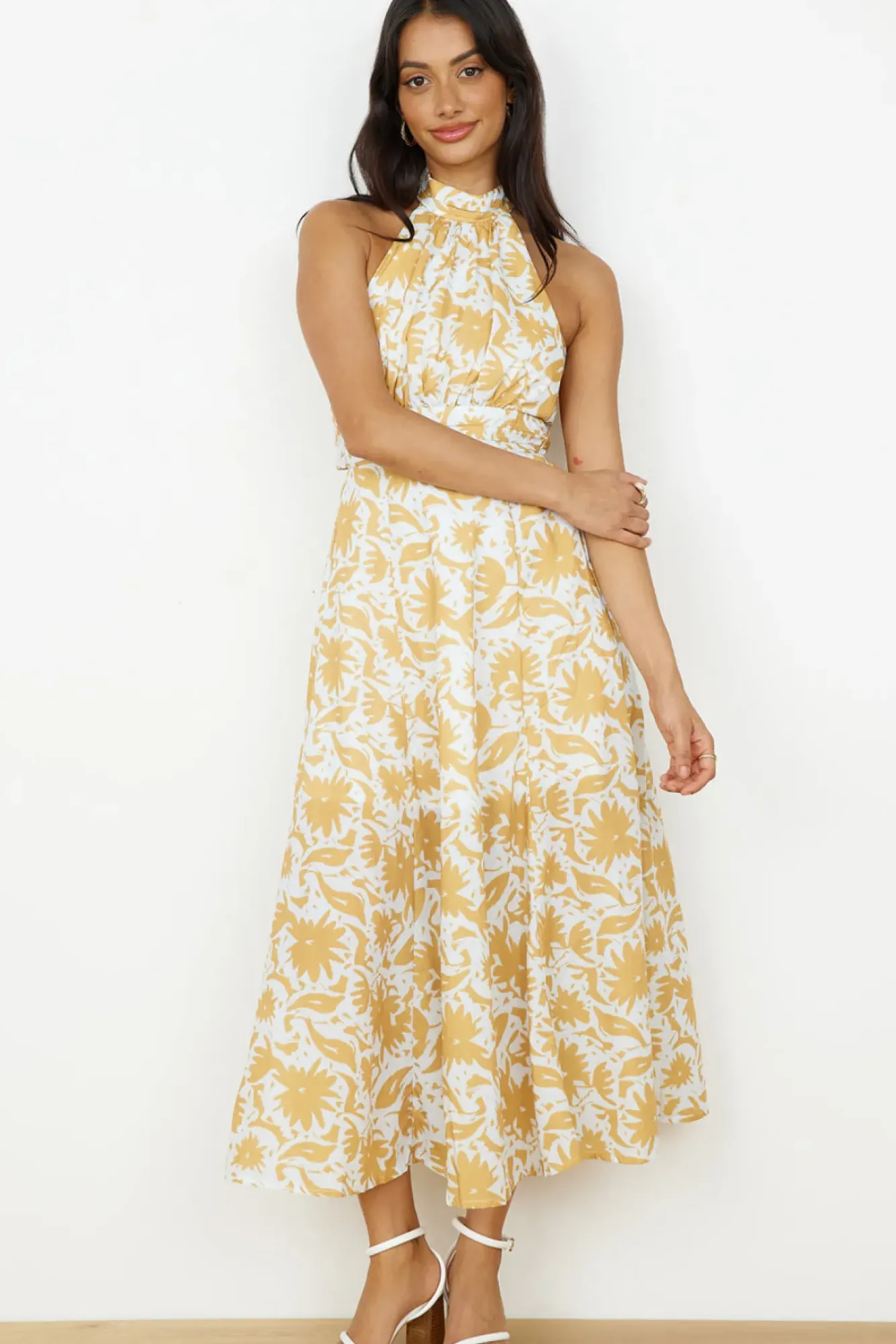 Cocktail Dresses|Casual Dresses>Hello Molly Showing Emotions Halter Maxi Dress Yellow