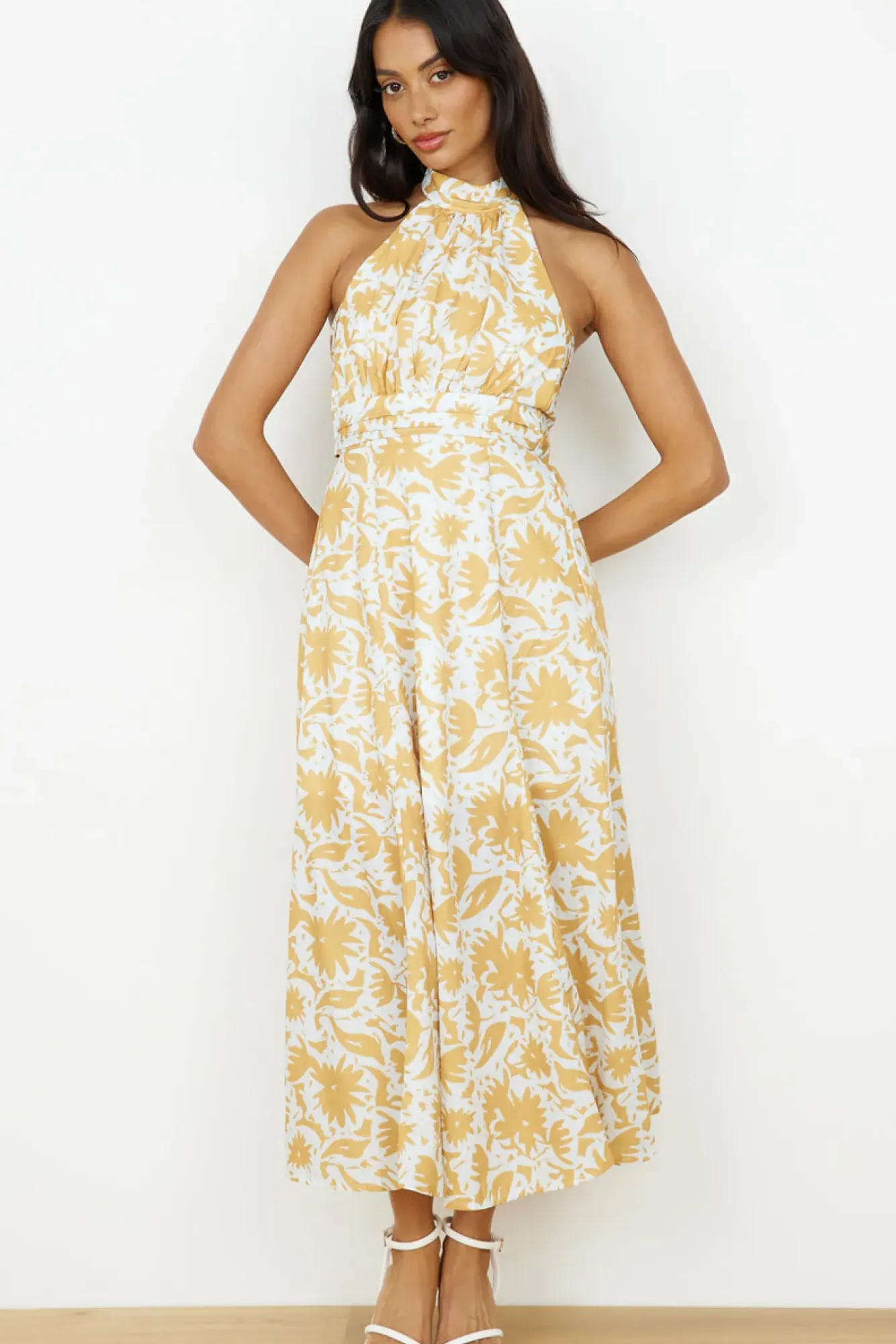 Cocktail Dresses|Casual Dresses>Hello Molly Showing Emotions Halter Maxi Dress Yellow