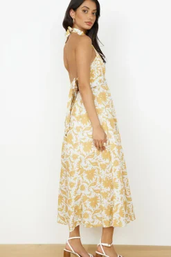 Cocktail Dresses|Casual Dresses>Hello Molly Showing Emotions Halter Maxi Dress Yellow