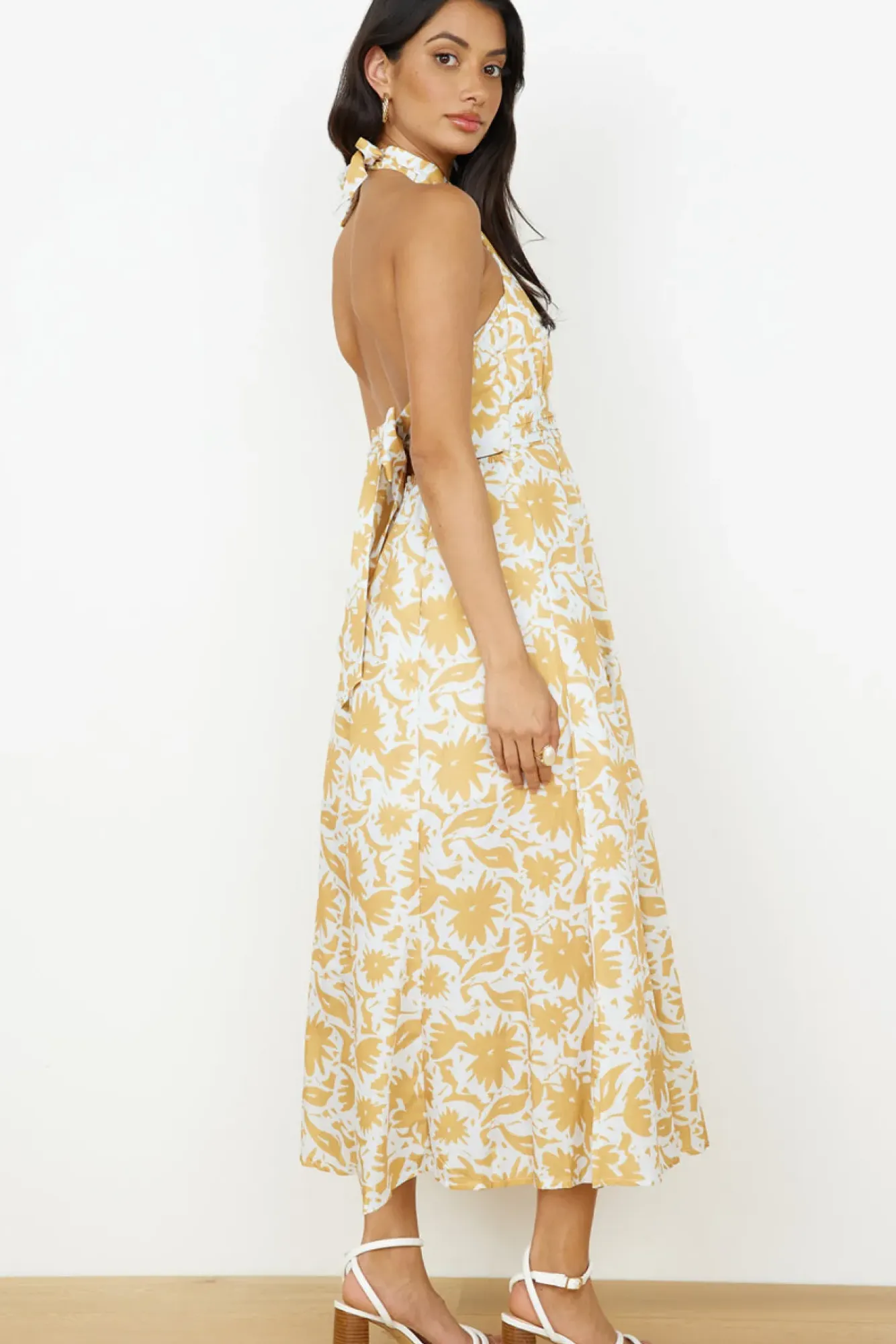 Cocktail Dresses|Casual Dresses>Hello Molly Showing Emotions Halter Maxi Dress Yellow