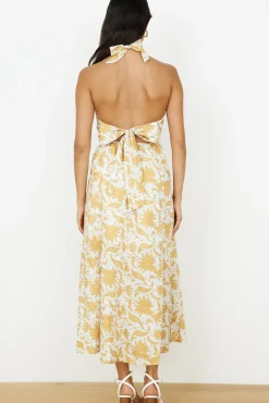 Cocktail Dresses|Casual Dresses>Hello Molly Showing Emotions Halter Maxi Dress Yellow