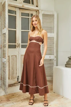 Wedding Guest Dresses|Cocktail Dresses>Hello Molly Sienna Breeze Maxi Dress Chocolate Beige
