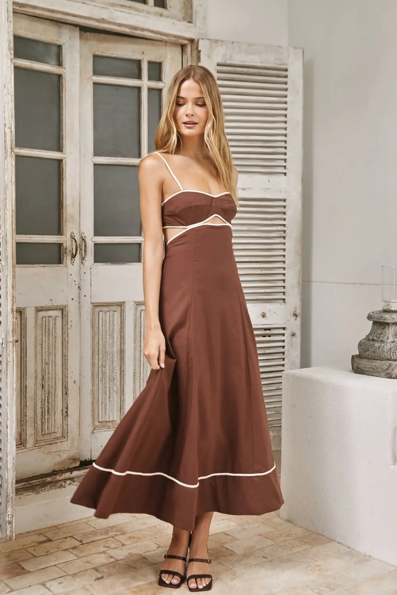 Wedding Guest Dresses|Cocktail Dresses>Hello Molly Sienna Breeze Maxi Dress Chocolate Beige