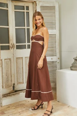 Wedding Guest Dresses|Cocktail Dresses>Hello Molly Sienna Breeze Maxi Dress Chocolate Beige