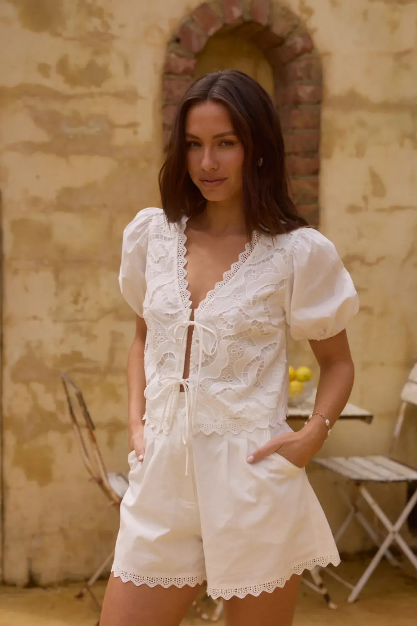 Two-Piece Shorts Set>Hello Molly Sienna Lee Set White