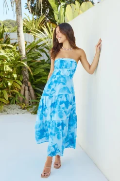 Wedding Guest Dresses|Cocktail Dresses>Hello Molly Sienna Strapless Maxi Dress Blue