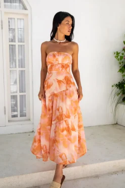 Wedding Guest Dresses|Cocktail Dresses>Hello Molly Sienna Strapless Maxi Dress Orange