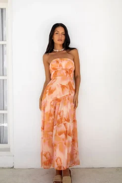 Wedding Guest Dresses|Cocktail Dresses>Hello Molly Sienna Strapless Maxi Dress Orange