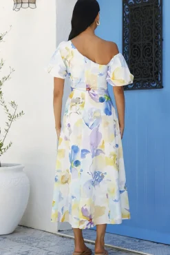 Wedding Guest Dresses|Vacation Dresses>Hello Molly Silent Lullabies One Shoulder Midi Dress Print