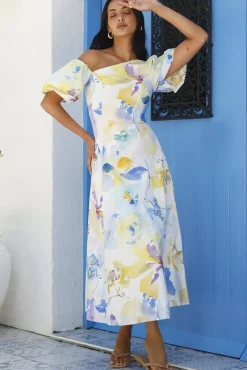 Wedding Guest Dresses|Vacation Dresses>Hello Molly Silent Lullabies One Shoulder Midi Dress Print