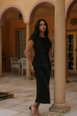 Wedding Guest Dresses|Cocktail Dresses>Hello Molly Siren Melody Satin Maxi Dress Black