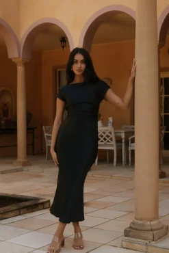 Wedding Guest Dresses|Cocktail Dresses>Hello Molly Siren Melody Satin Maxi Dress Black