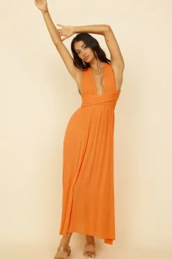 Vacation Dresses|Spring Break Dresses>Hello Molly Skyfall Midi Dress Orange