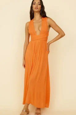 Vacation Dresses|Spring Break Dresses>Hello Molly Skyfall Midi Dress Orange