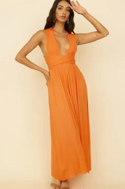 Vacation Dresses|Spring Break Dresses>Hello Molly Skyfall Midi Dress Orange