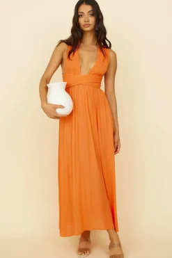 Vacation Dresses|Spring Break Dresses>Hello Molly Skyfall Midi Dress Orange