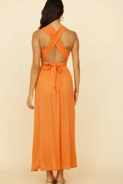 Vacation Dresses|Spring Break Dresses>Hello Molly Skyfall Midi Dress Orange