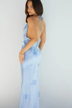 Maxi Dresses>RUNAWAY THE LABEL Skylar Satin Maxi Dress Blue