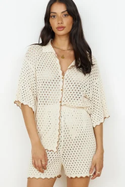 Shirts|Cropped>Hello Molly Slow Down Time Shirt Beige