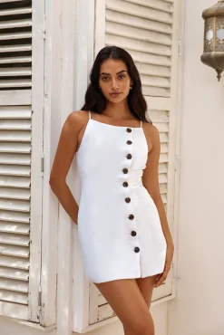 Brunch Dresses|Casual Dresses>SNDYS Allegra Linen Mini Dress White