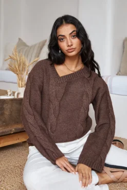 Jumpers|Cropped>SNDYS Ana Cable Knit Jumper Mocha