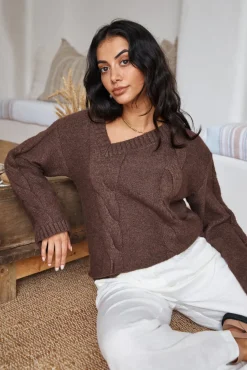 Jumpers|Cropped>SNDYS Ana Cable Knit Jumper Mocha