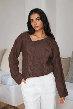 Jumpers|Cropped>SNDYS Ana Cable Knit Jumper Mocha