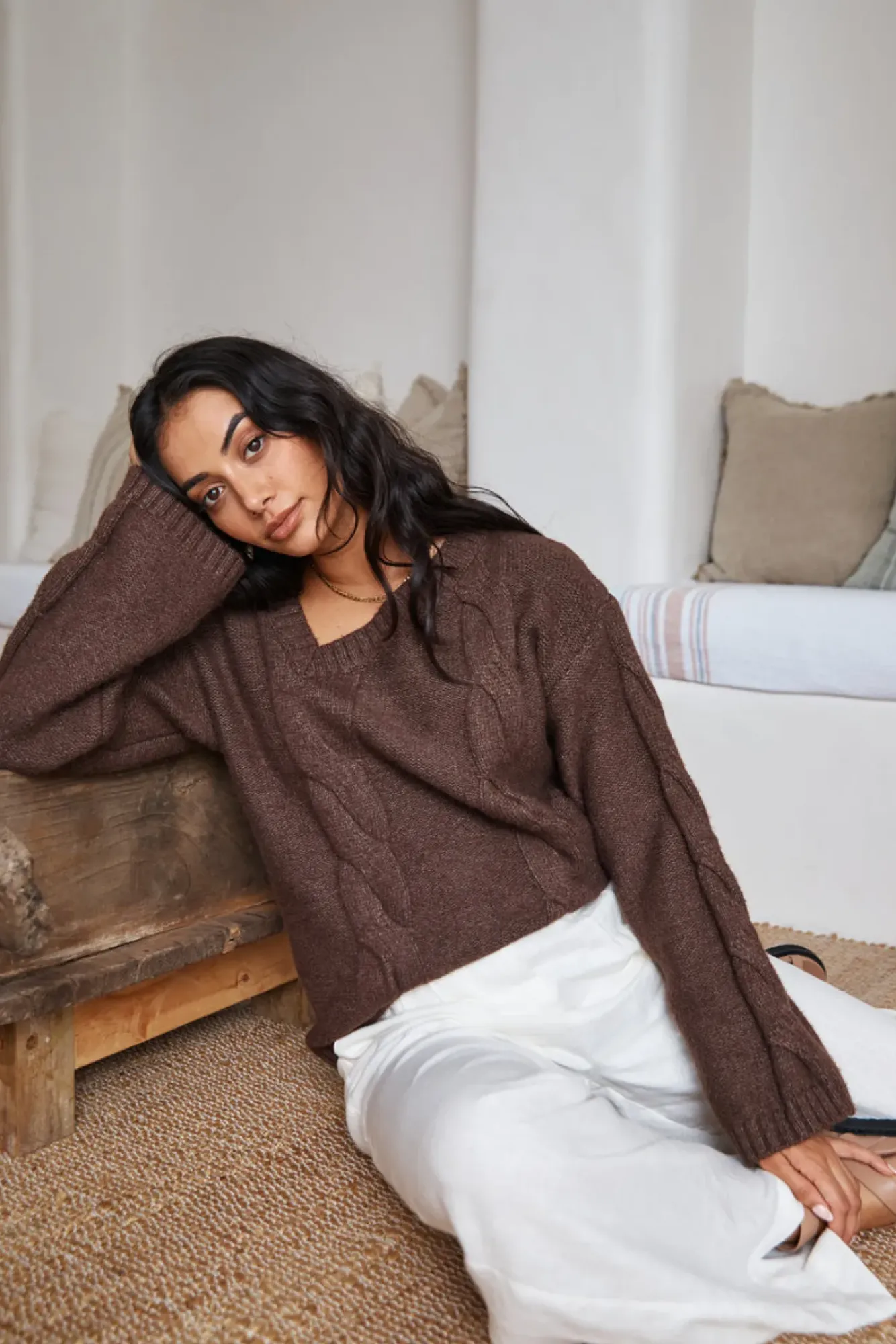 Jumpers|Cropped>SNDYS Ana Cable Knit Jumper Mocha