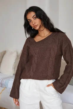 Jumpers|Cropped>SNDYS Ana Cable Knit Jumper Mocha