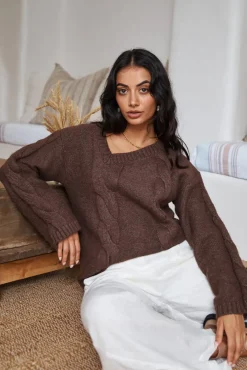 Jumpers|Cropped>SNDYS Ana Cable Knit Jumper Mocha
