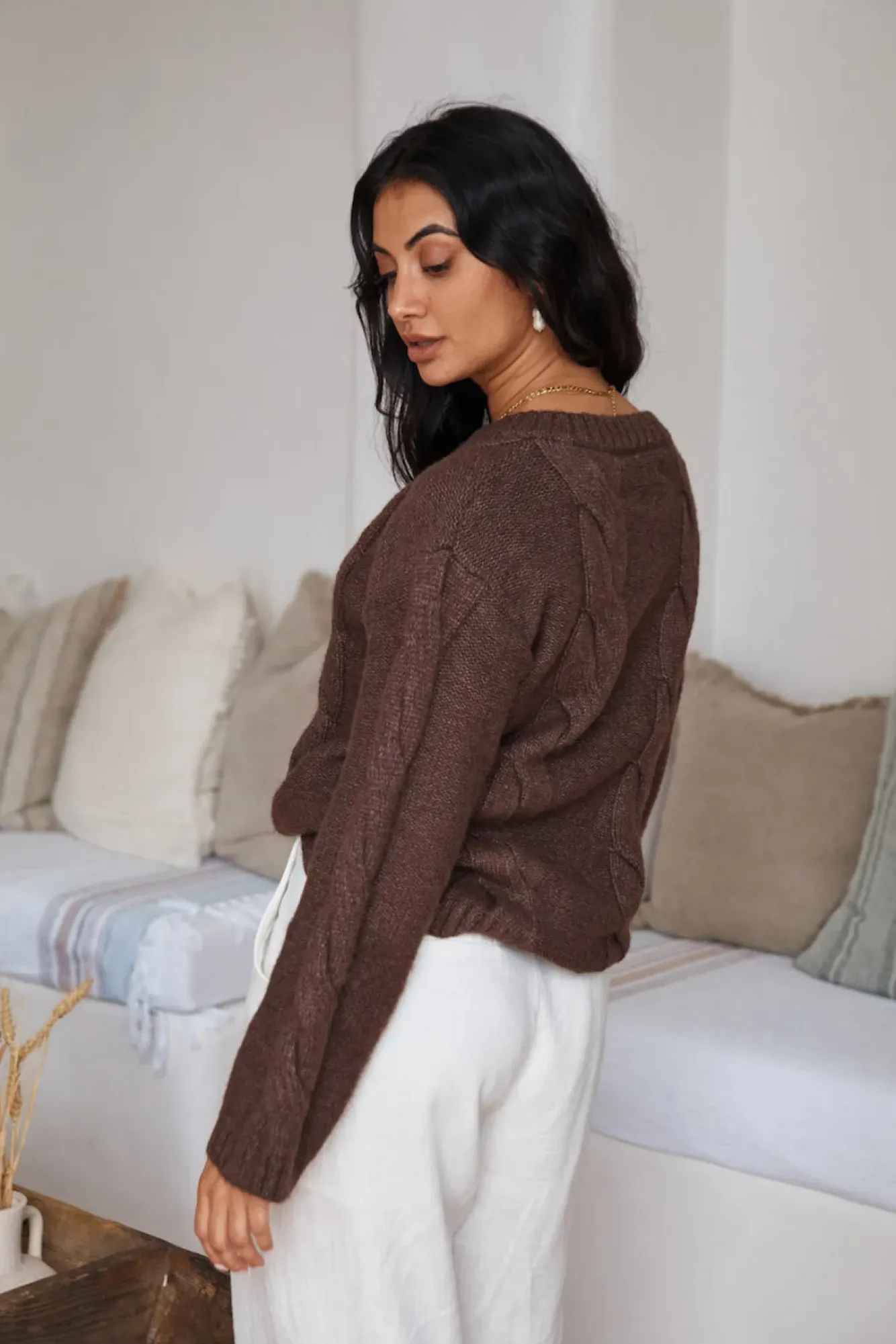 Jumpers|Cropped>SNDYS Ana Cable Knit Jumper Mocha