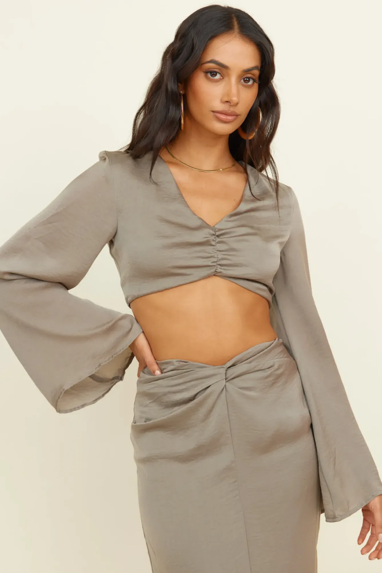Long Sleeve|Cropped>SNDYS Jada Set Olive