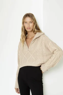 Jumpers|Long Sleeve>SNDYS Jax Crop Jumper Beige