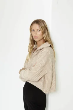 Jumpers|Long Sleeve>SNDYS Jax Crop Jumper Beige