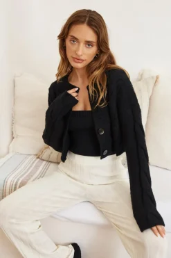 Cardigans|Cropped>SNDYS Laine Cable Cardigan Black