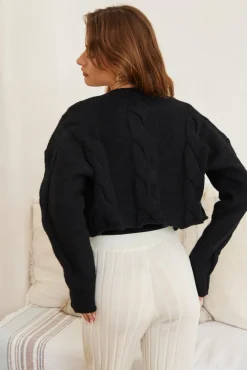 Cardigans|Cropped>SNDYS Laine Cable Cardigan Black