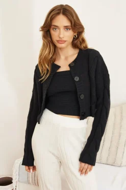 Cardigans|Cropped>SNDYS Laine Cable Cardigan Black