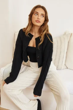 Cardigans|Cropped>SNDYS Laine Cable Cardigan Black
